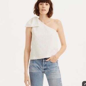 Club Monaco white one shoulder bow top